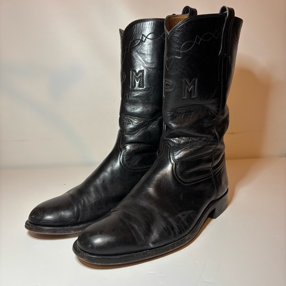 Custom Made Kangaroo Western Boots By Morado Brothers Almond Toe Black Size 12 - Picture 1 of 15